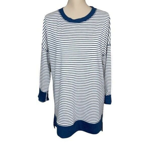 Simple by Suzanne Betro Sweater Women Size M stripe 3/4 sleeves top - Picture 2 of 7